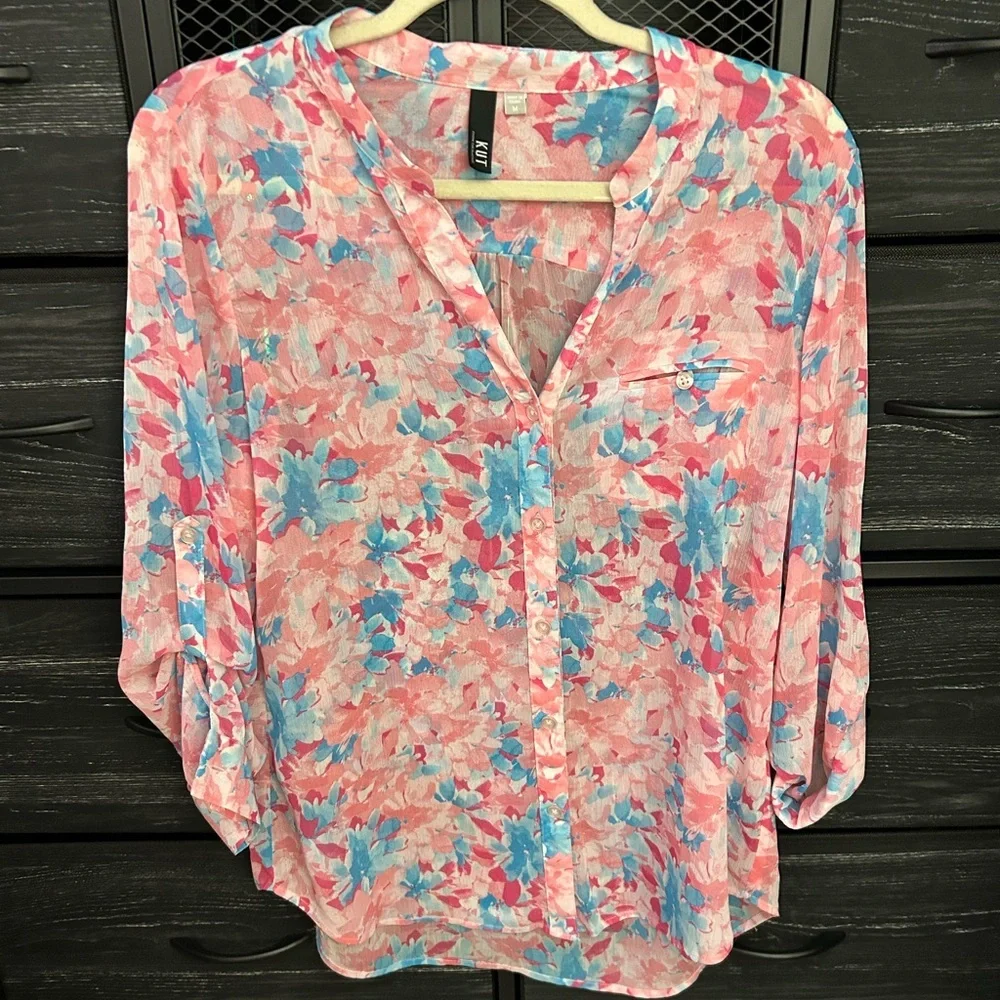 Kut From The Kloth Floral Long Sleeve Blouse Size M - Picture 2 of 7